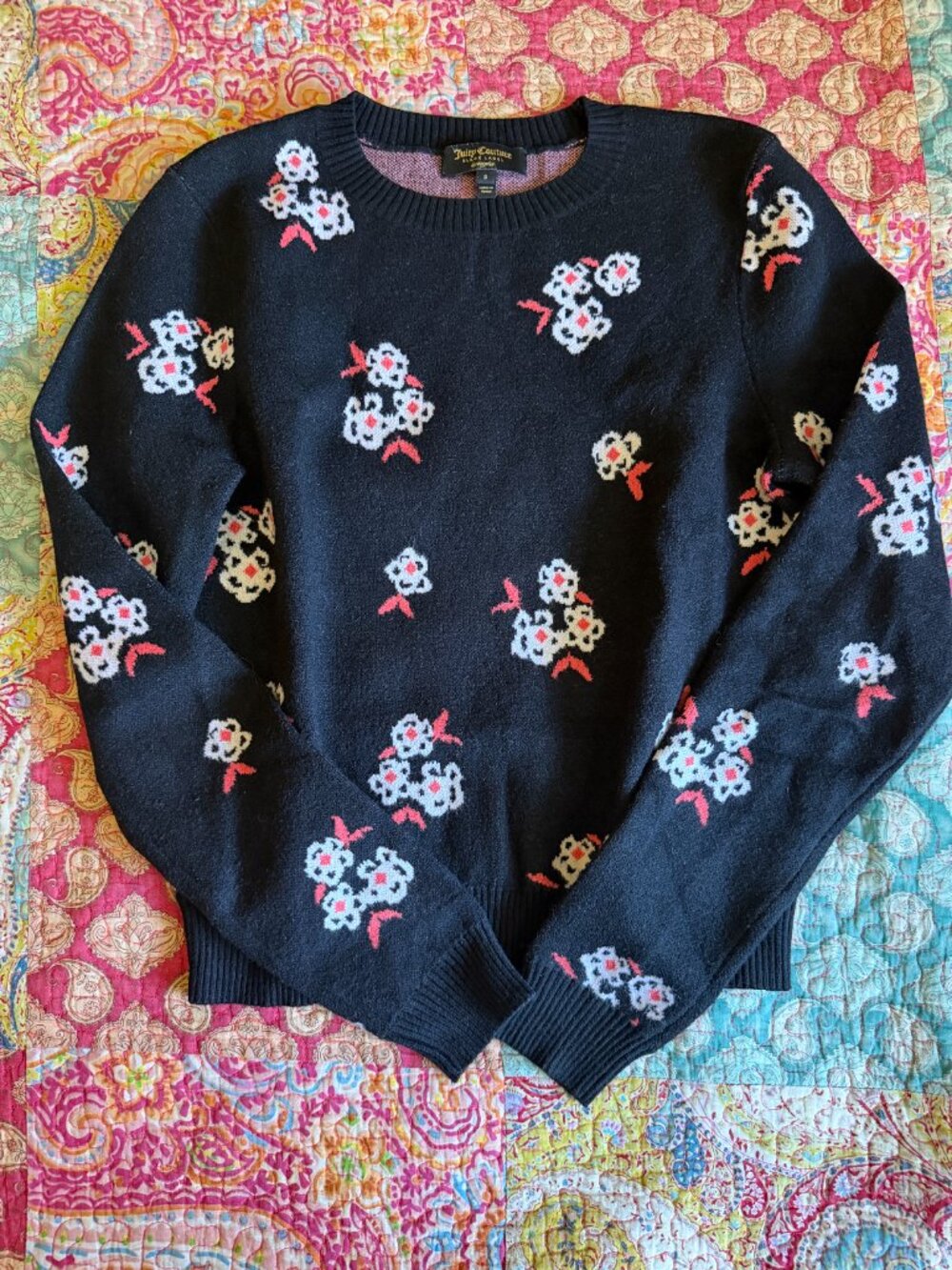 Juicy Couture Black Label Sweater with Floral Motif Size S